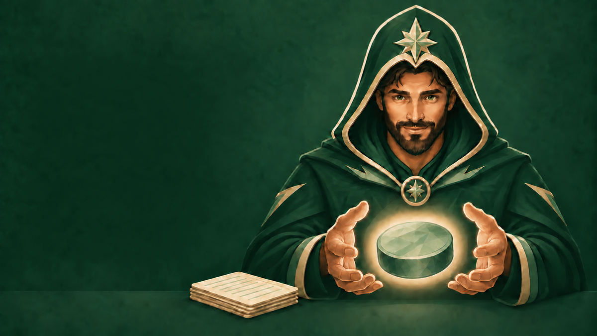 Hero Image of an oracle in a hockey jersey with a hovering puck in his hands. 